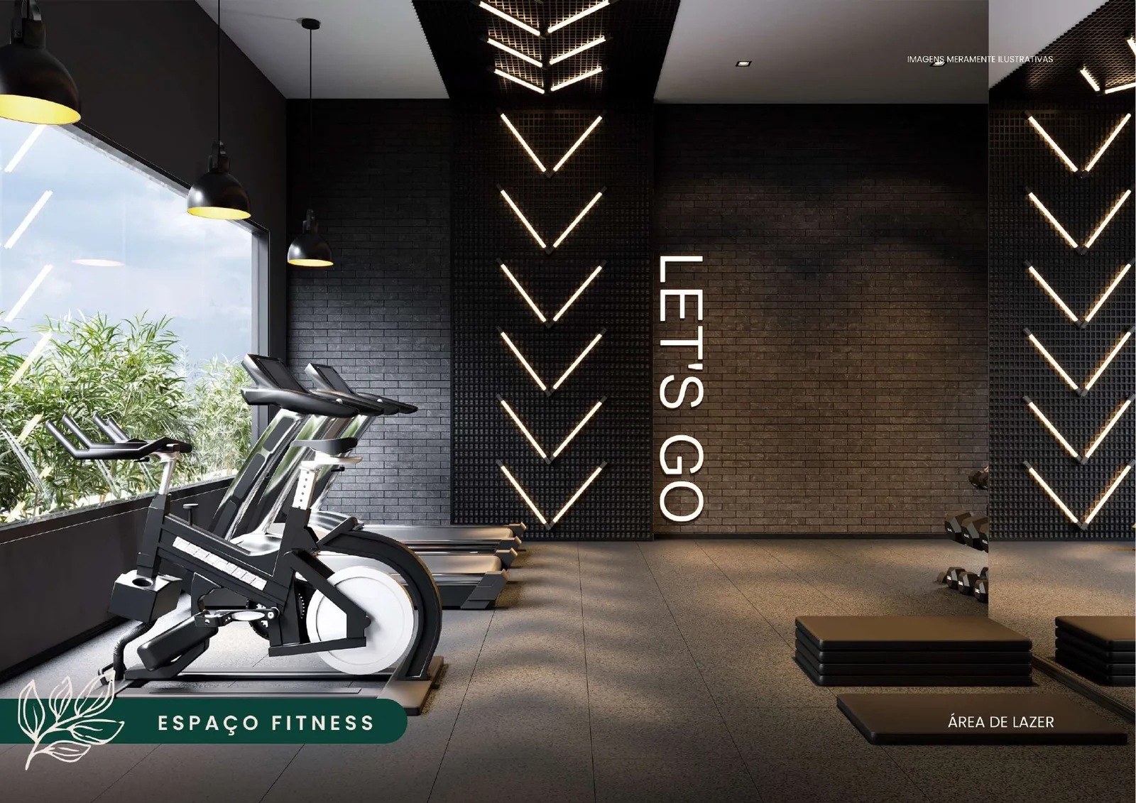 Perspectiva ilustrada do espaço fitness do Park Avenue